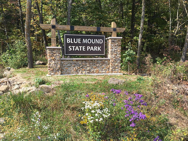 Blue Mound State Park entrance sign